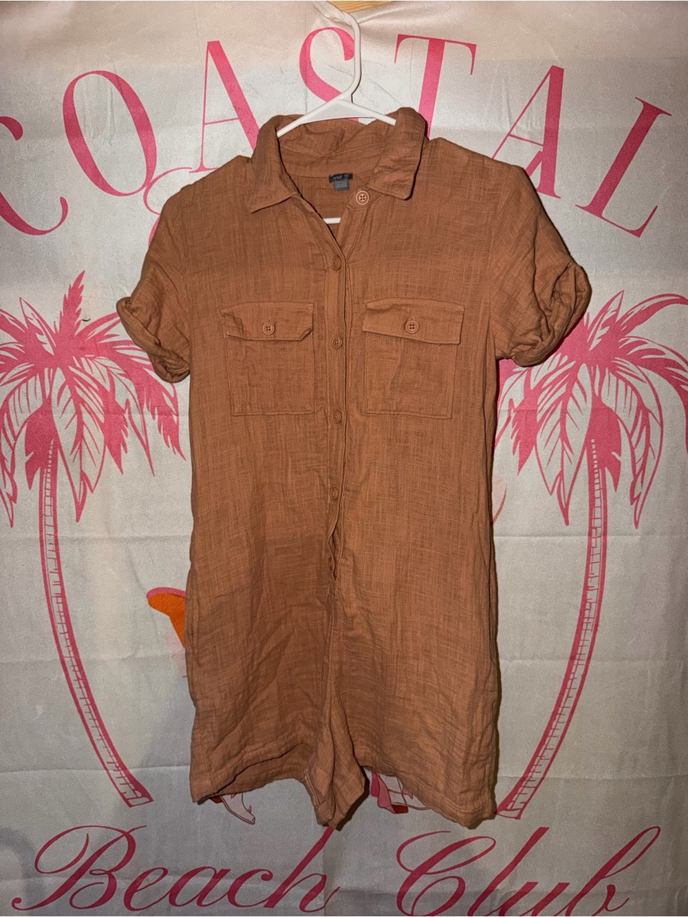 aerie Rust Orange Button-Up Romper